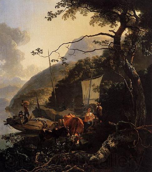 Adam Pijnacker Boatmen Moored on the Shore of an Italian Lake Norge oil painting art